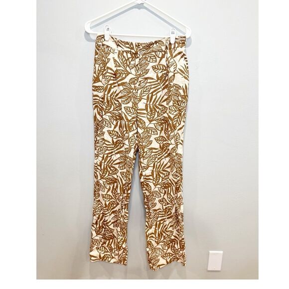 House of harlow tan cream linen blend leaf print pants - Picture 1 of 4